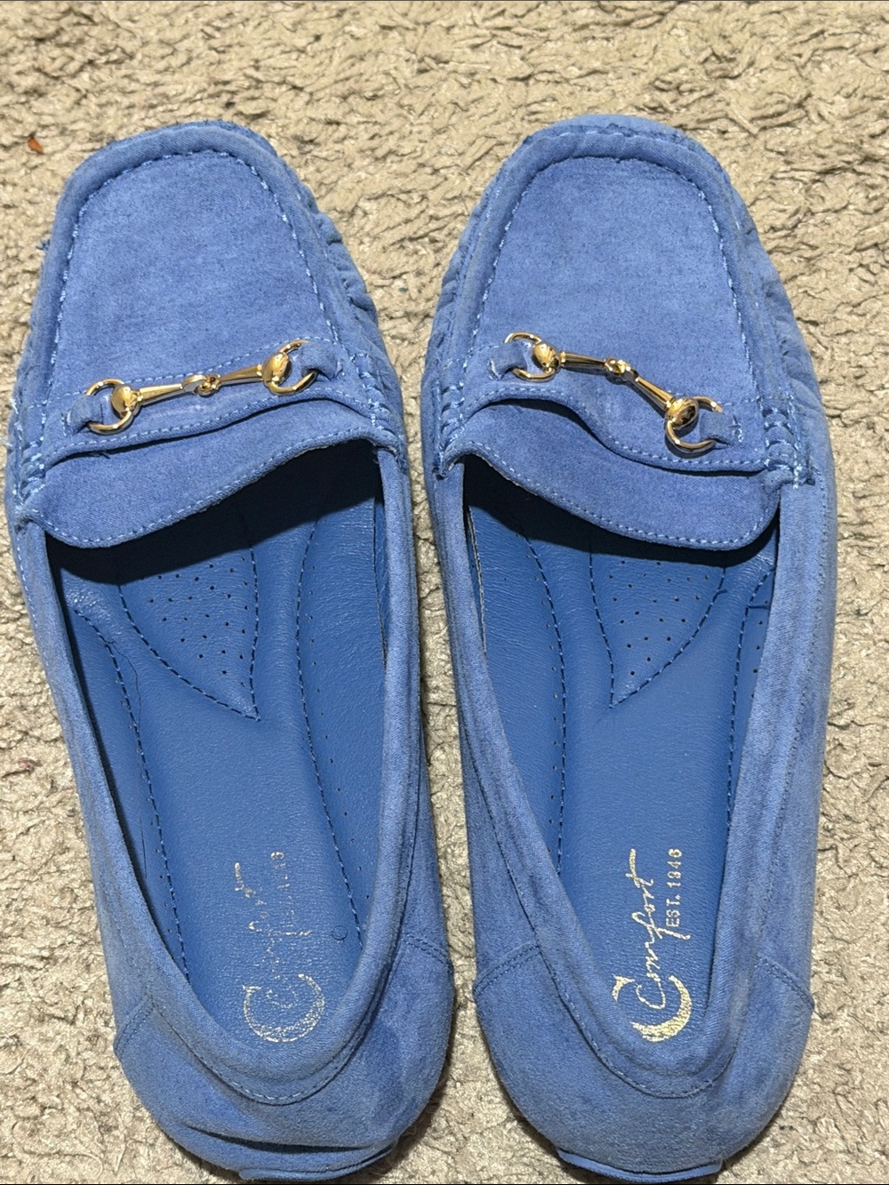 Suede Blue Women's Driving Loafers with Gold Bit size 10